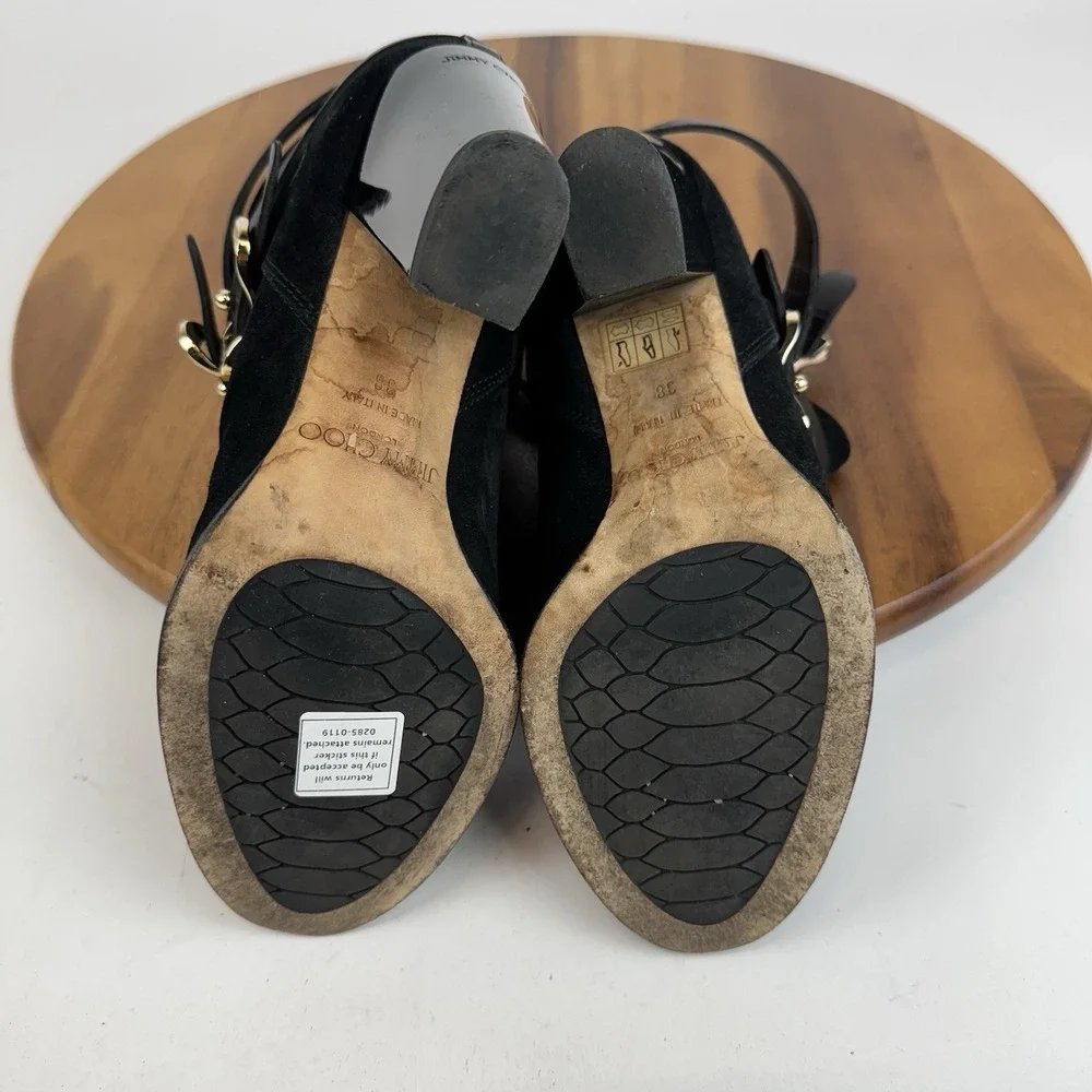 Womens Jimmy Choo Melba 80 Buckled Black Suede Block Heel Ankle Boots Size EU 38
